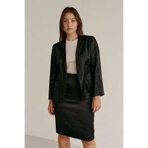 Jil sander black satin‎ 2 piece skirt suits sz 38 blazer quiet luxury minimalist